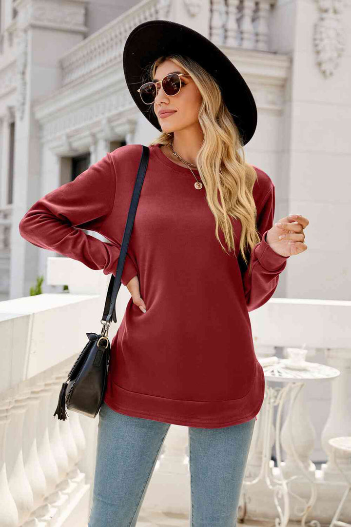 Round Neck Slit Tunic Top