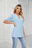 Eyelet Short Puff Sleeve Notched Neck Top