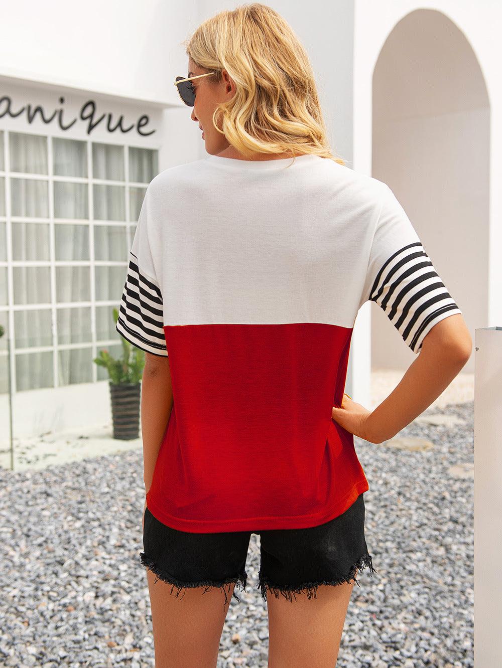 Striped Color Block Round Neck Tee - BELLATRENDZ