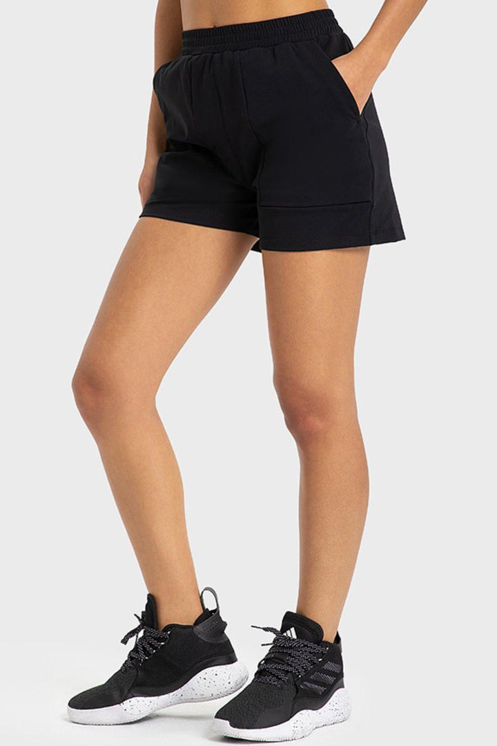 Elastic Waist Sports Shorts with Pockets - BELLATRENDZ