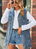 Collared Neck Sleeveless Denim Top with Pockets