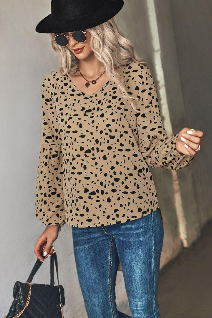 Animal Print V-Neck High-Low Blouse - BELLATRENDZ