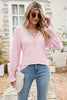 Eyelet V-Neck Smocked Flounce Sleeve Blouse