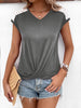 Spliced Lace V-Neck Twisted Hem Tee - BELLATRENDZ