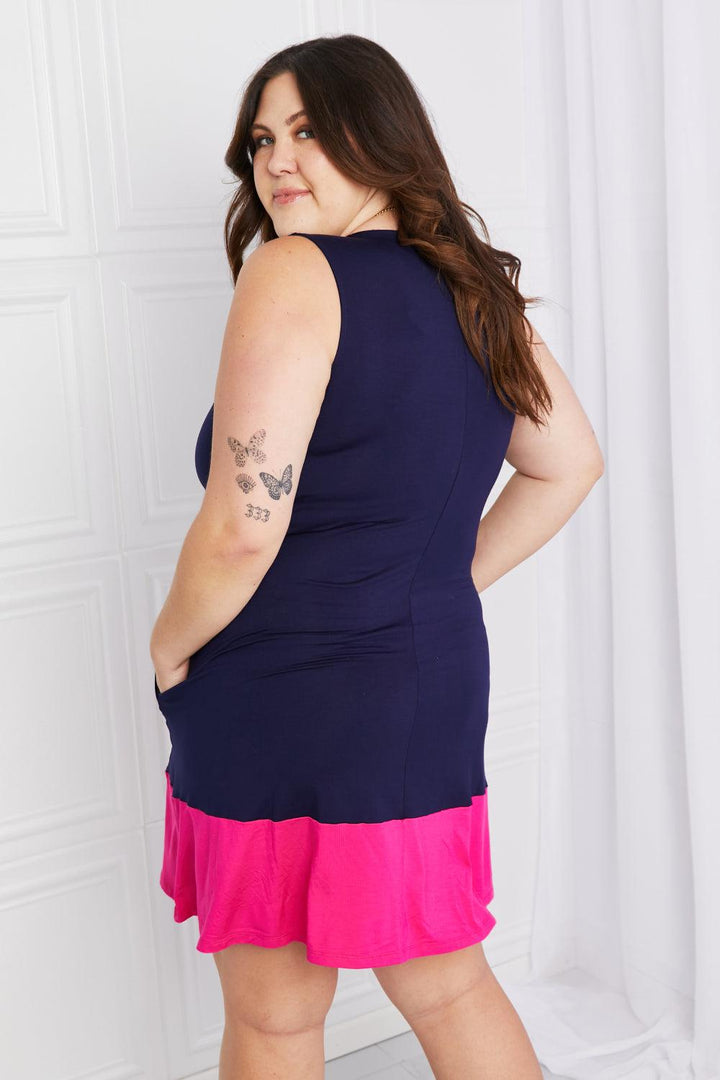 Yelete Full Size Two-Tone Sleeveless Mini Dress with Pockets - BELLATRENDZ