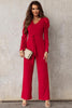 Belted Long Puff Sleeve V-Neck Jumpsuit - BELLATRENDZ