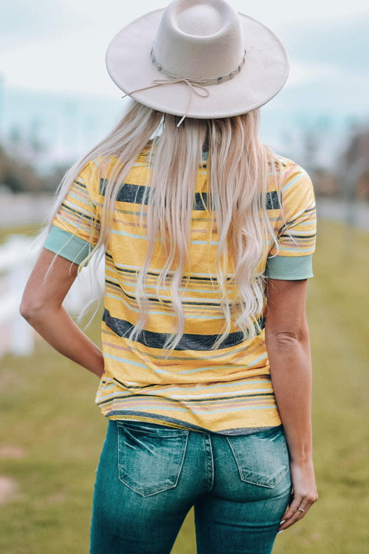 Multicolored Striped Round Neck Tee Shirt - BELLATRENDZ