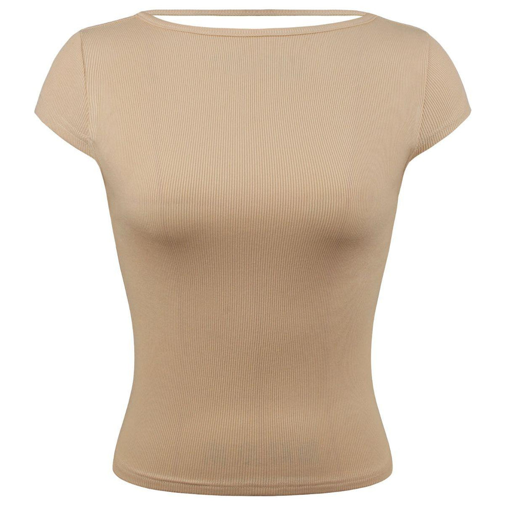 Round Neck Backless Short Sleeve Tee - BELLATRENDZ