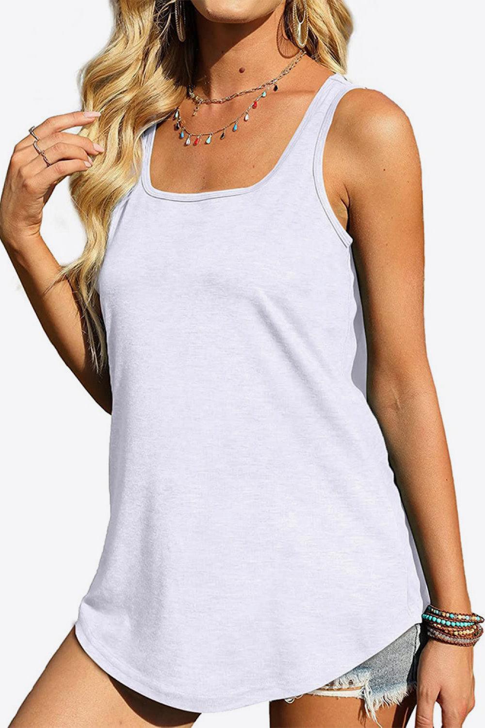 Curved Hem Square Neck Tank - BELLATRENDZ