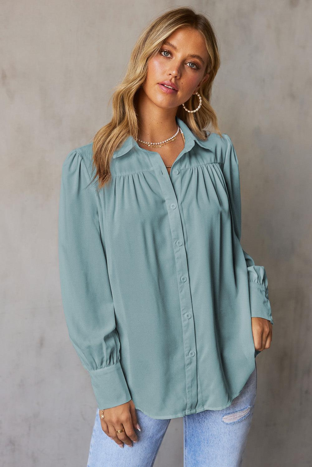 Gathered Detail Puff Sleeve Shirt - BELLATRENDZ