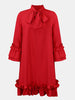 Frill Tie Neck Three-Quarter Sleeve Dress