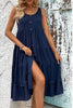 Decorative Button Scoop Neck Tiered Sleeveless Dress