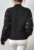 Pom-Pom Trim Mock Neck Long Sleeve Pullover Sweater