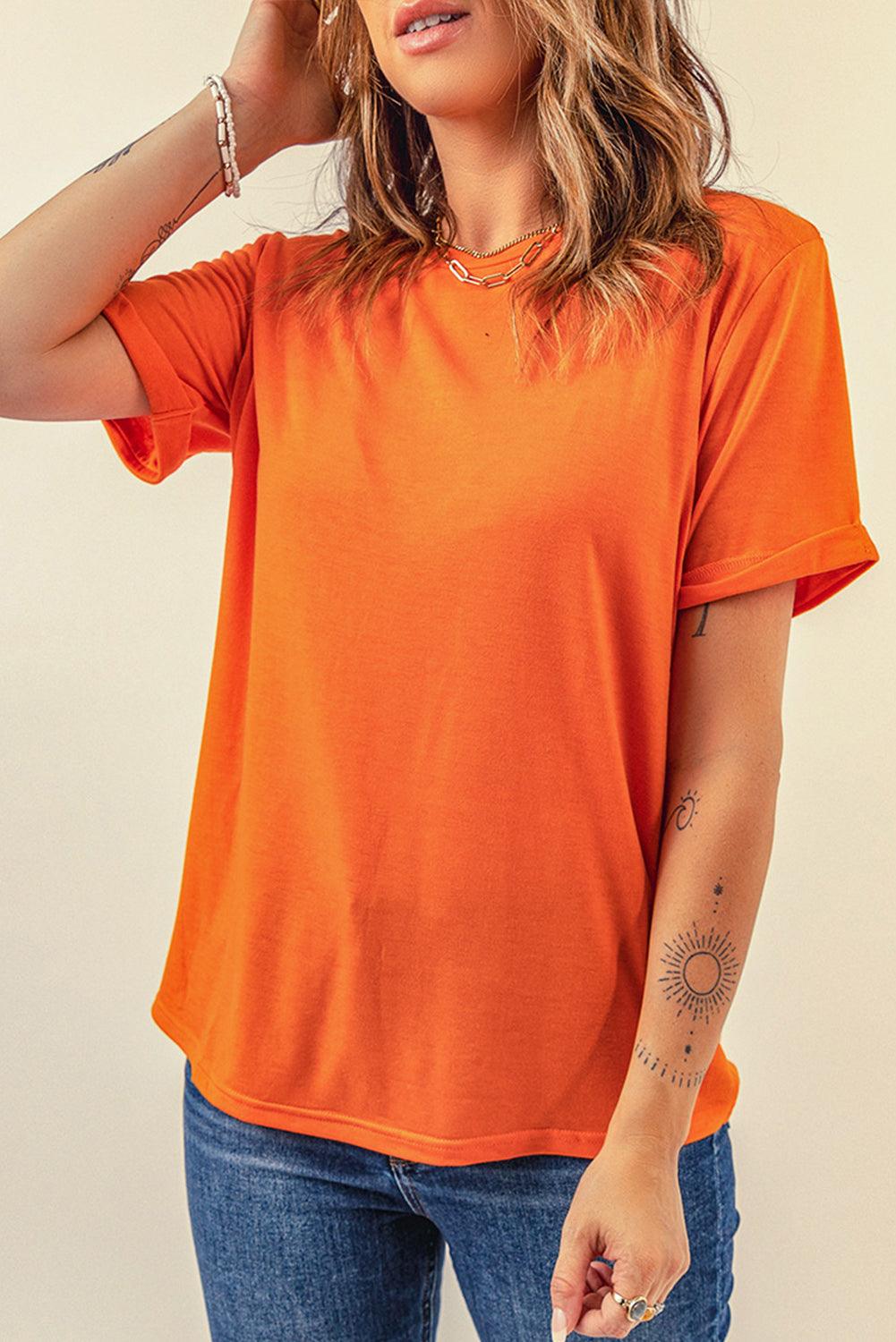 Round Neck Cuffed Short Sleeve Tee - BELLATRENDZ