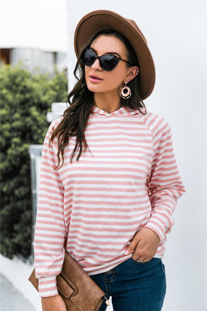 Horizontal Stripe Raglan Sleeve Hoodie - BELLATRENDZ