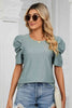 Eyelet Puff Sleeve Round Neck Blouse