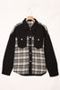 Plaid Pocketed Button Up Denim Jacket