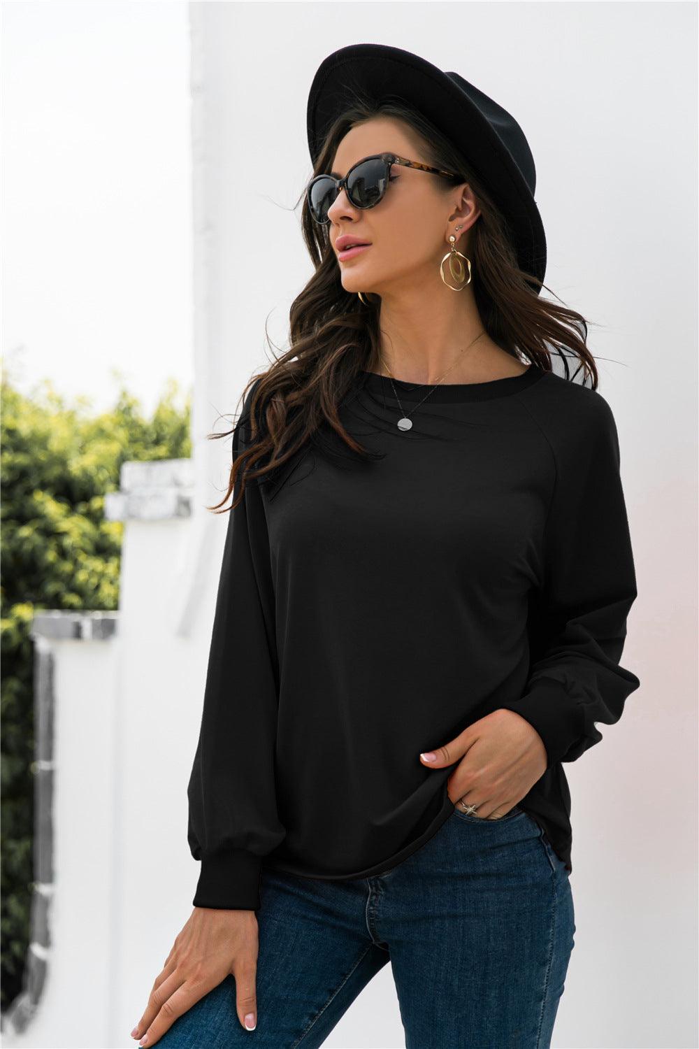 Round Neck Raglan Sleeve Sweatshirt - BELLATRENDZ