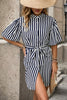 Striped Button Up Tie Waist Mini Dress