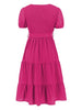 Smocked Tie Front Short Sleeve Tiered Dress