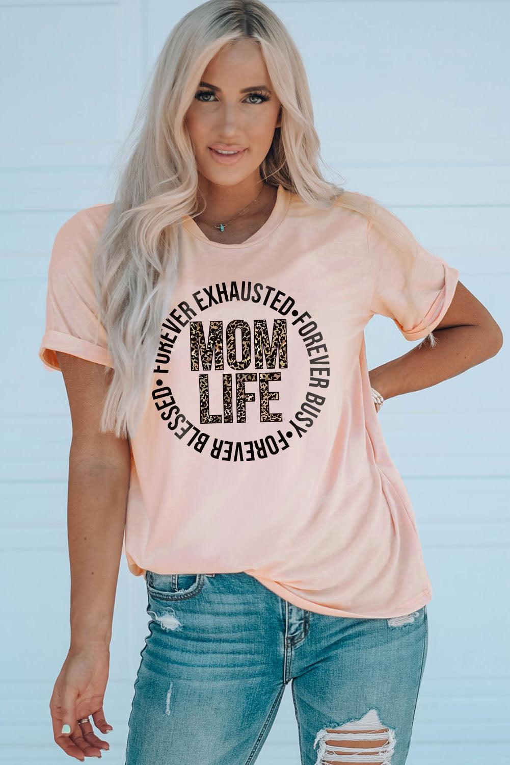 MOM LIFE Leopard Graphic Cuffed Tee - BELLATRENDZ