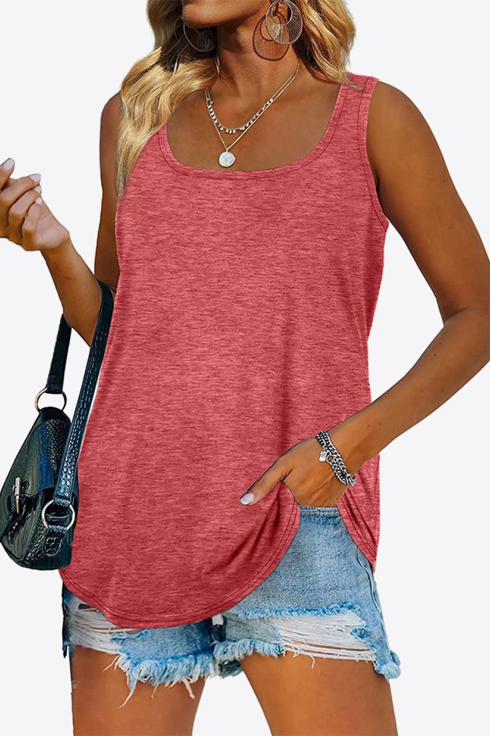 Curved Hem Square Neck Tank - BELLATRENDZ