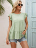 Round Neck Flutter Sleeve Tiered Blouse - BELLATRENDZ