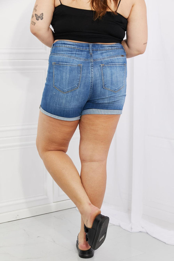 Kancan Full Size High Rise Medium Stone Wash Denim Shorts - BELLATRENDZ