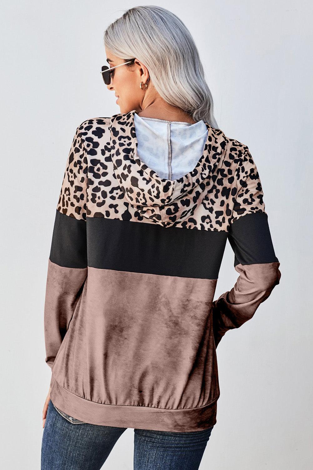 Leopard Color Block Hoodie - BELLATRENDZ