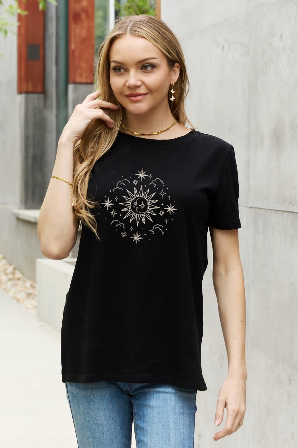 Simply Love Celestial Graphic Short Sleeve Cotton Tee - BELLATRENDZ