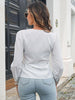 Contrast V-Neck Puff Sleeve Blouse - BELLATRENDZ