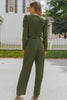 Belted Long Puff Sleeve V-Neck Jumpsuit - BELLATRENDZ