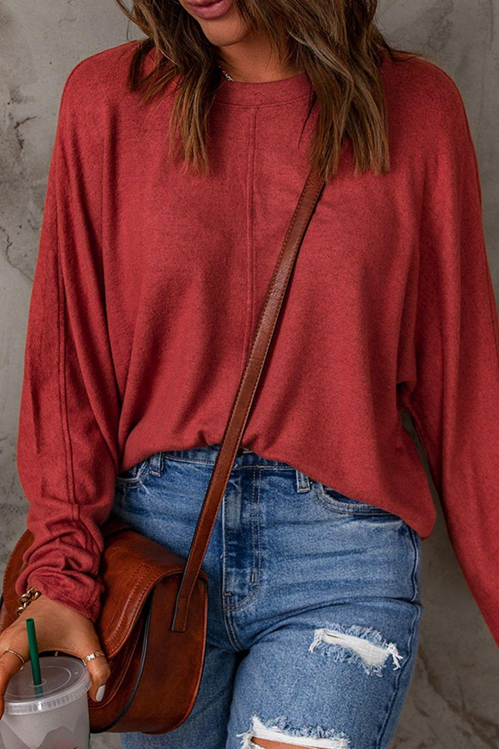 Seam Detail Round Neck Long Sleeve Top - BELLATRENDZ