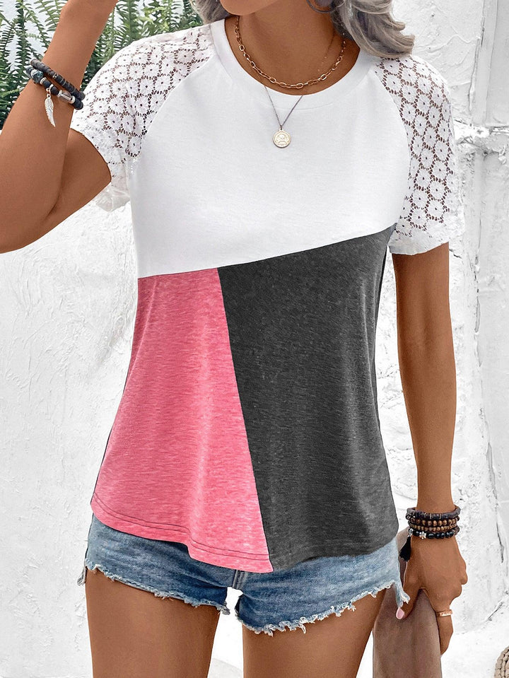 Color Block Raglan Sleeve Round Neck Tee - BELLATRENDZ