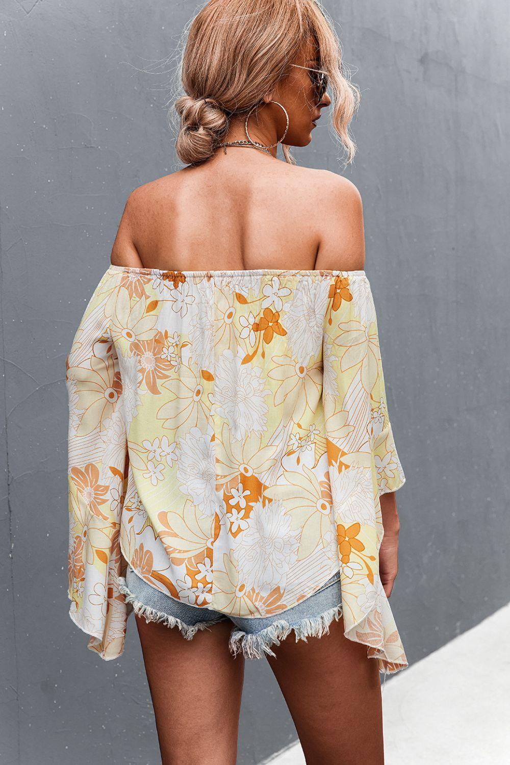 Floral Bell Sleeve Off-Shoulder Blouse - BELLATRENDZ