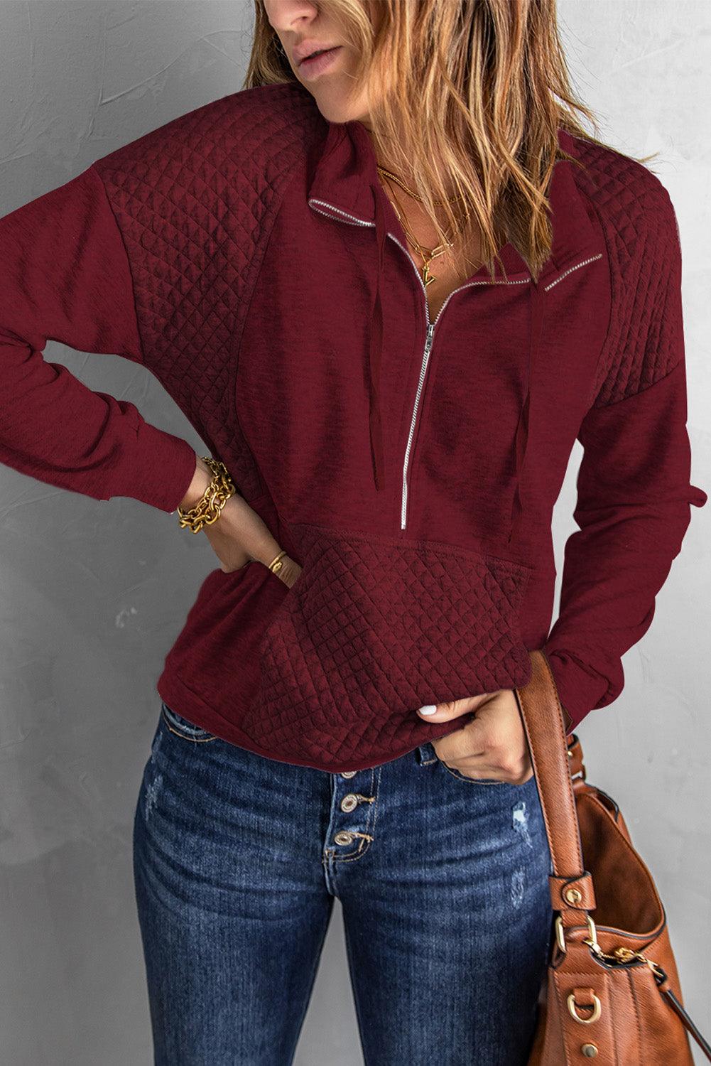 Quilted Half-Zip Sweatshirt with Pocket - BELLATRENDZ