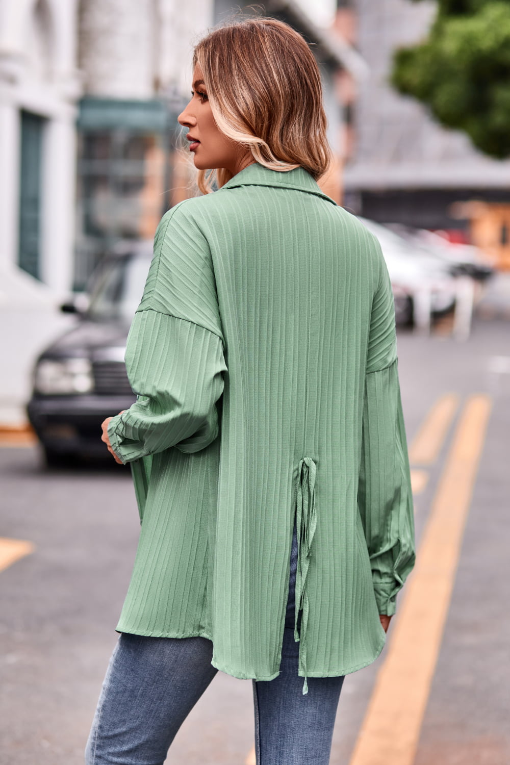 Slit Dropped Shoulder Longline Shirt