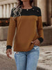 Contrast Buttoned Round Neck Long Sleeve T-Shirt