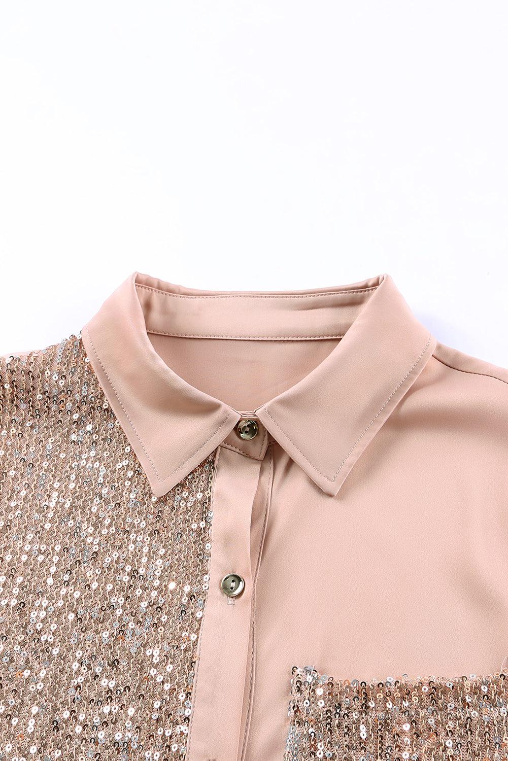 Sequin Button Front High-Low Shirt Dress - BELLATRENDZ