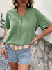 Buttoned Notched Neck Cuffed Sleeve Blouse - BELLATRENDZ