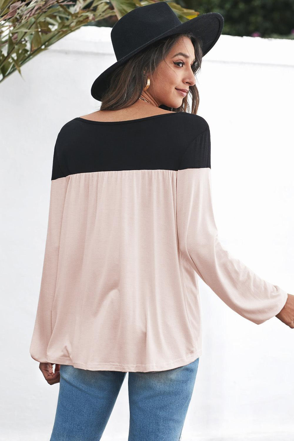 Contrast Balloon Sleeve Blouse - BELLATRENDZ