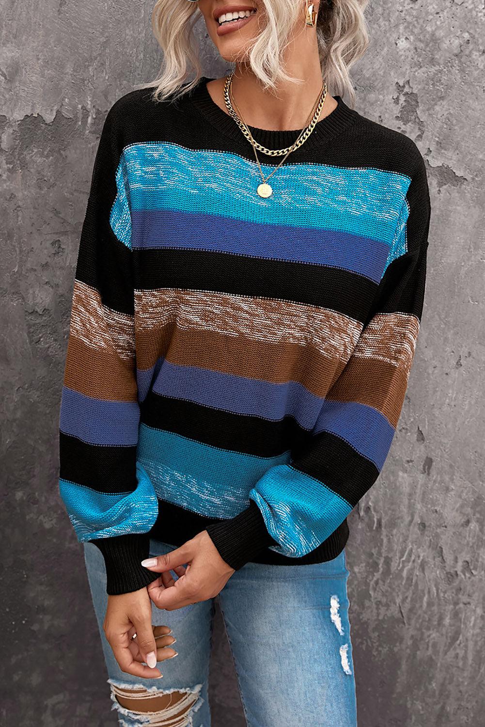 Cozy For Keeps Color Block Drop Shoulder Sweater - BELLATRENDZ