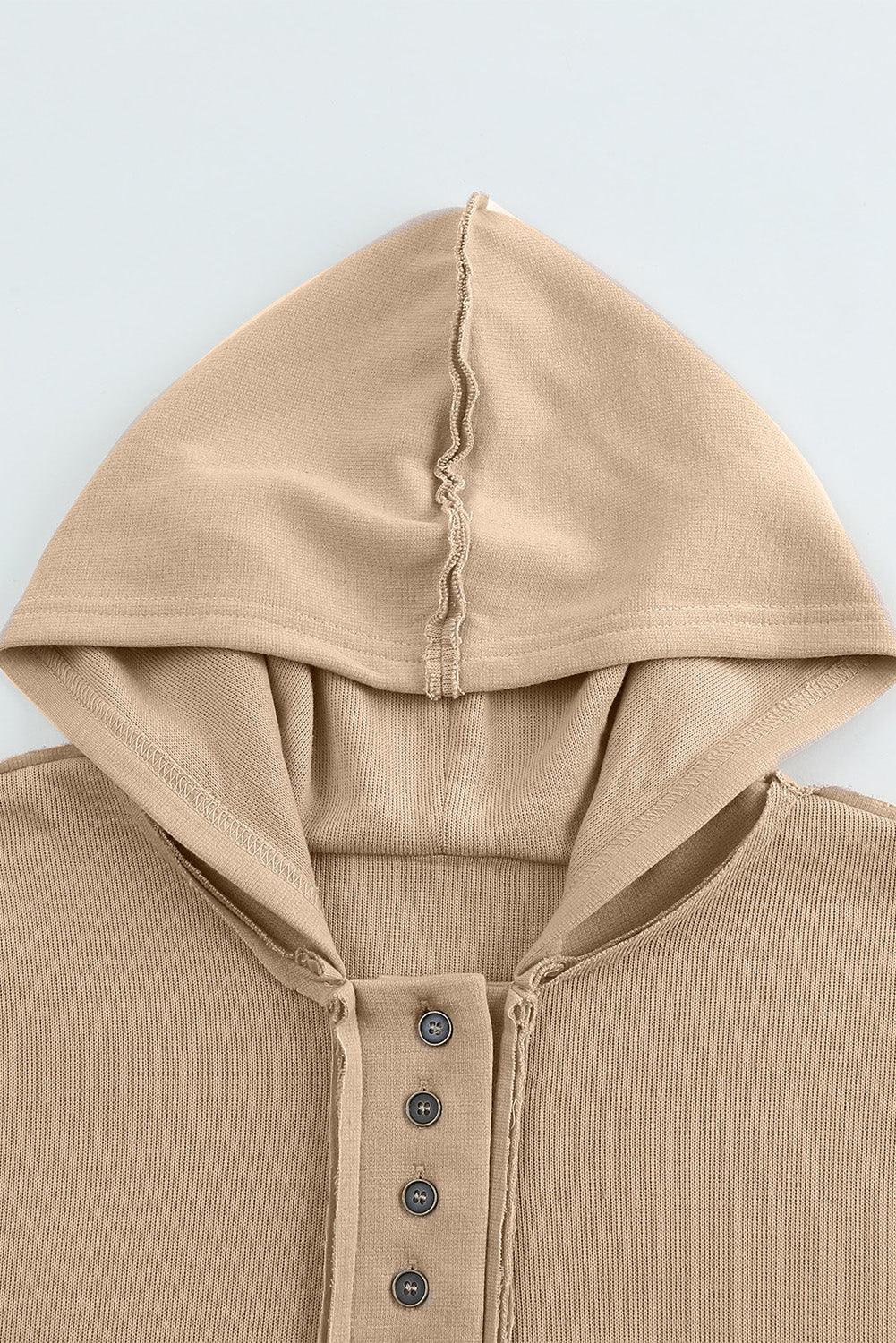 Quarter-Button Exposed Seam Dropped Shoulder Hoodie - BELLATRENDZ