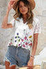 Floral Graphic Scalloped V-Neck Top