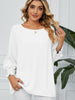 Smocked Lantern Sleeve Round Neck Blouse