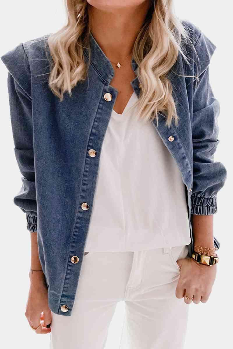 Shoulder Detail Denim Button Down Shirt - BELLATRENDZ