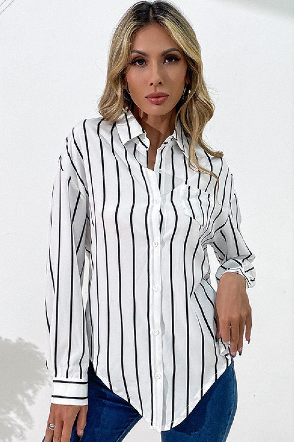 Vertical Stripes Button Down Shirt - BELLATRENDZ