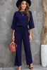 Belted Three-Quarter Sleeve Jumpsuit - BELLATRENDZ