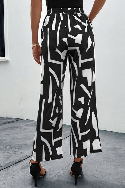 Printed Straight Leg Pants with Pockets