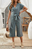 Tie-Waist Buttoned Cropped Jumpsuit - BELLATRENDZ